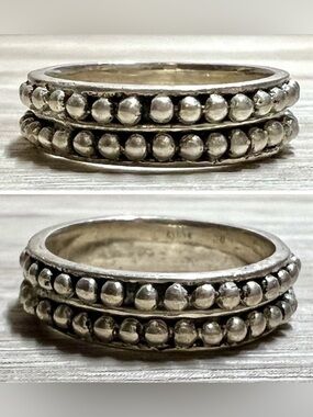 Vintage Designer Signed Handmade 2 Row Dotted Eternity Band Ring, Size 7.5